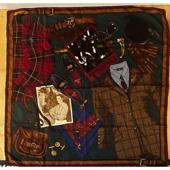 Ralph Lauren Purple Label Collection Equestrian Loafers 34” Silk Scarf RARE - Picture 1 of 4